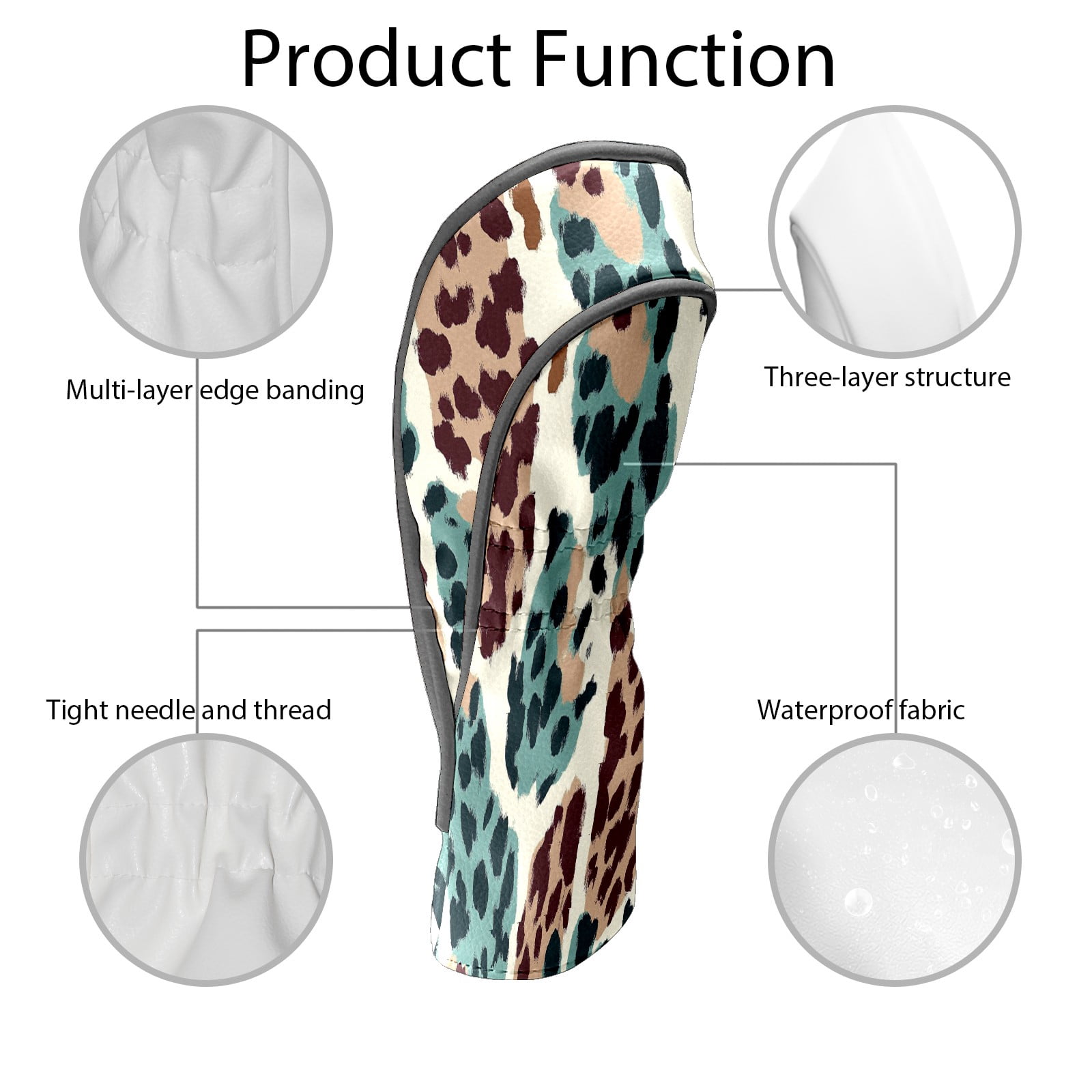 Golf Club Covers PU Leather Waterproof Head Covers for Fairway Woods Hybrids Leopard Print Unisex Fits Most Brands