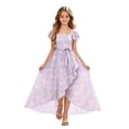 thumbnail image 2 of SGFCWSX Girls Maxi Dress Square Neck Flutter Sleeve Daisy Floral Print High Low Belted Dresses for Kids Purple Size 9, 2 of 7