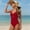 Red, variant on Women's Starfish Accent Cutout One-Piece Swimsuit, Halter Neck Sleeveless Bathing Suit with Ruched Waist Wine L