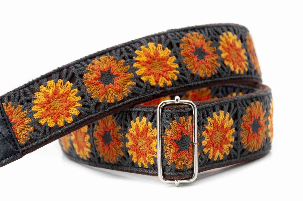 RightOn! Straps Crochet Guitar Strap | Vintage-Inspired Vegan Leather Strap - Brown