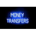 thumbnail image 1 of SpellBrite MONEY TRANSFERS LED Sign for Business. 34.8" x 15.0" Blue MONEY TRANSFERS Sign Has Neon Sign Look With Energy Efficient LED Light Source. Visible from 500+ Feet, 8 Animation Settings., 1 of 4