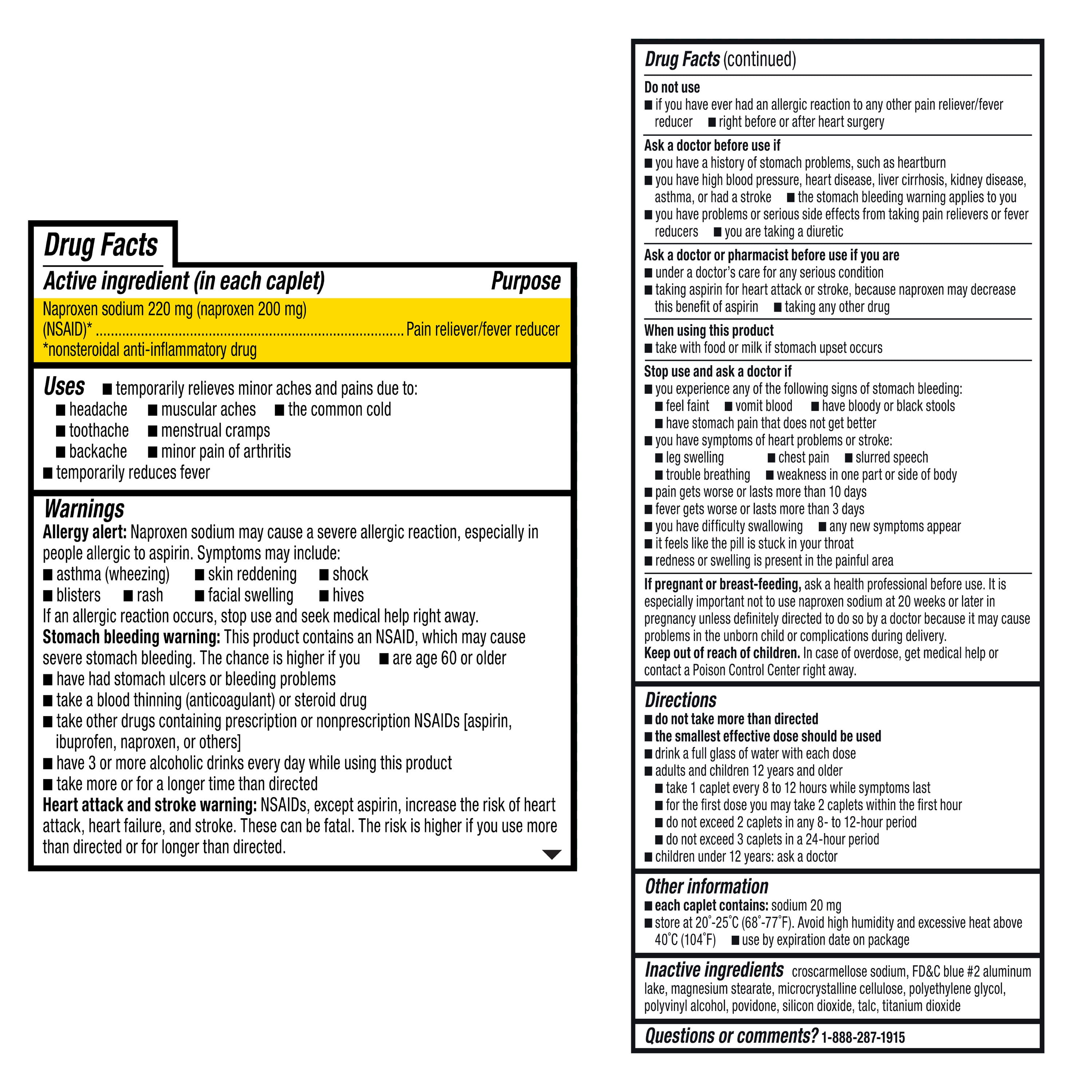 Equate All Day Pain Relief Naproxen Sodium Caplets, 220 mg, 200 Count, Compare to Aleve® Caplets Active Ingredient