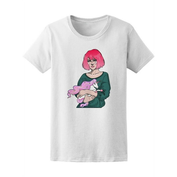 Bright Girl With Pet Unicorn Women T-Shirt - Image by Shutterstock, Female Large