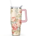 thumbnail image 2 of 40oz Pioneer Tumbler with Handle Lid and Straw,Colorful Floral Tumblers Gifts for Women Girls Men Adults（Pink）, 2 of 7
