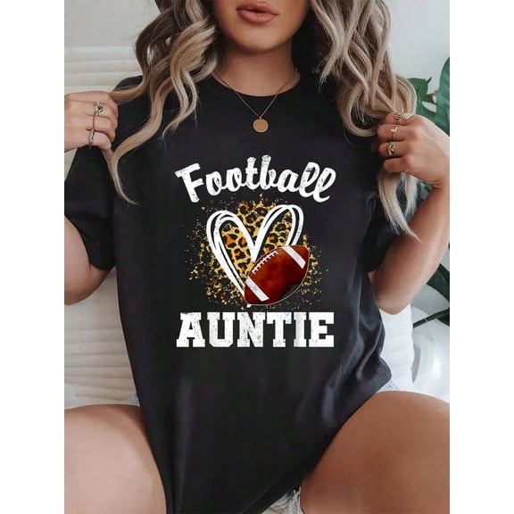 100% Cotton Football Auntie Leopard Heart Matching Family T-Shirt Summer Tees Women