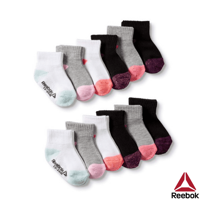 Reebok Baby Toddler Girl Socks with Gripper, 12Pack