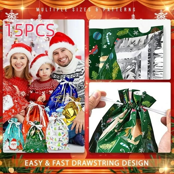 Sac d‘emballage cadeau père Noël joyeux Noël boîte mystère strass bonbons grande taille 15 pièces
