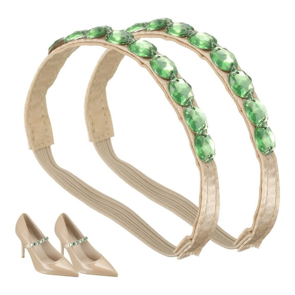 Uxcell 2 Pairs High Heels Shoe Straps, Rhinestone Elastic Shoe Straps Heels Detachable Ankle Straps Replacement Shoelace Crystal for Women Loose High Heels Slippers Sandals, Beige Green