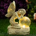thumbnail image 4 of Adorno de resina de jardín de ángel de hadas solar, bola de cristal con luz LED, estatua pintada a mano para porche, patio, porche, decoración 1p, 4 of 4
