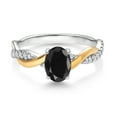 thumbnail image 2 of Gem Stone King 2 Tone 10K Yellow Gold and 925 Sterling Silver Black Sapphire and White Lab Grown Diamond Twisted Interwoven Ring for Women (1.21 Cttw, Available in Size 5,6,7,8,9), 2 of 4