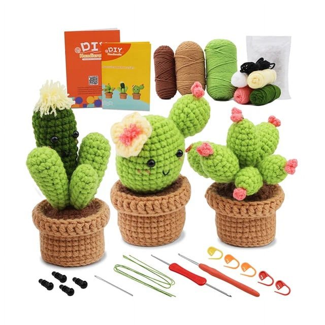 TLKKUE Cactus Crochet Knitting Tools Kit With Instruction For Knitting And Weaving Unfinished Material Package DIY Handcraft Set