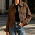 thumbnail image 2 of Edvintorg Jacket Women Long Sleeve Turndown Collar Loose Casual Button Down Coat with Pocket Fall Winter Clothes Women Brown S, 2 of 8