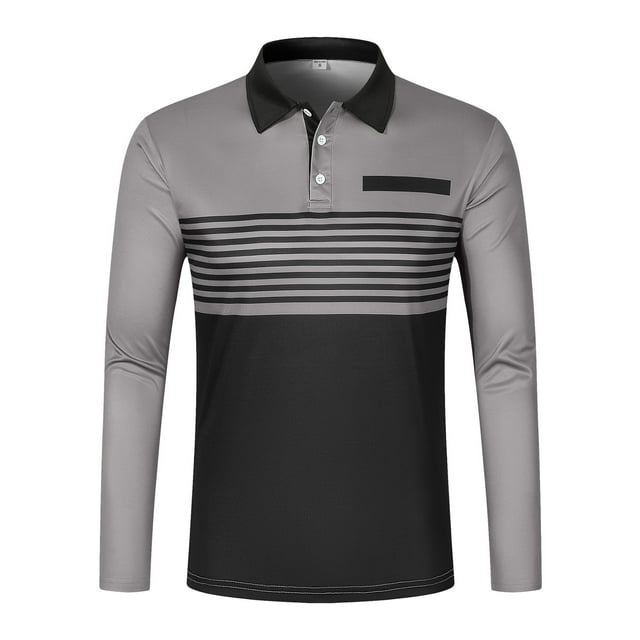 HBFAGFB Mens Long Sleeve T Shirts Lapel Button Down Color Block Tops Trendy Pullover Blouse Grey Size S
