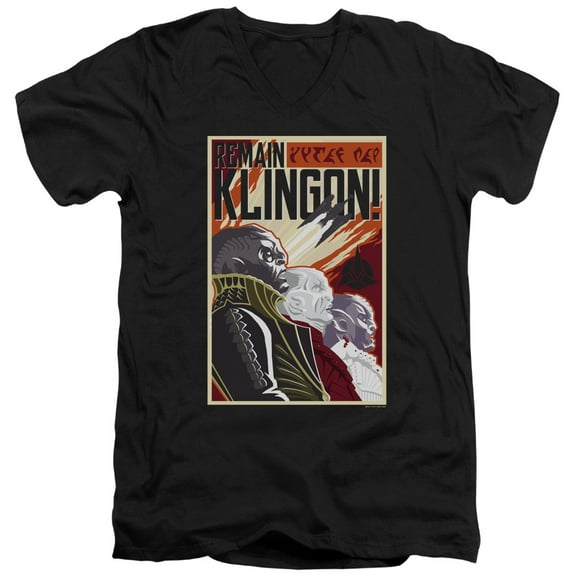 Star Trek Discovery - Remain Klingson Poster - Slim Fit V Neck Shirt - Medium