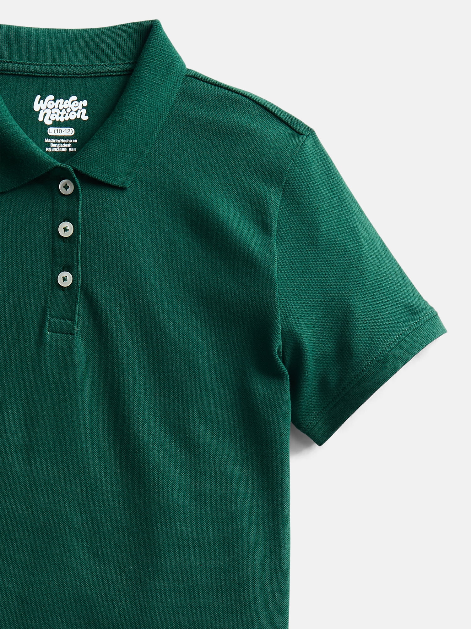 Wonder Nation Girls School Uniform Pique Polo Shirt with Short Sleeves, Size 4-18