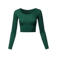 thumbnail image 1 of A2Y Women's Basic Solid Stretchable Scoop Neck Long Sleeve Crop Top Huntergreen S, 1 of 3