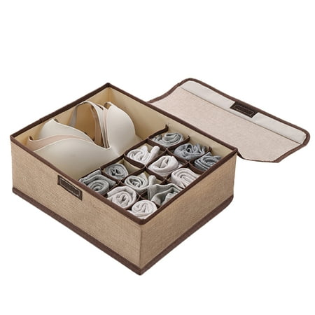 

huibaojia Bra Storage Box Foldable Washable Cotton Flax Large Capacity Socks Storage Case Household Supplies