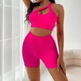 thumbnail image 2 of Sngxgn Women Sport Gym Yoga Two Pieces Vest Bra Short Pants Outfit Set(Hot Pink,S), 2 of 7
