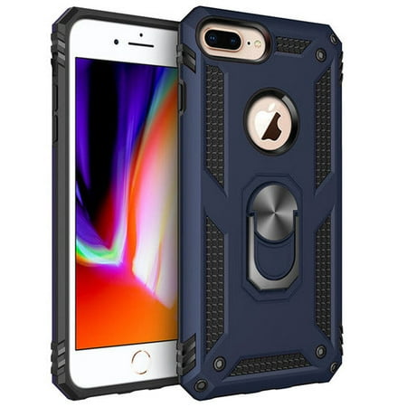 Designed for iPhone 8 Plus, 7 Plus Heavy-Duty Case, Tough for Military Grade Shockproof Heavy Duty Protective Phone Case with Kickstand for iPhone 8 Plus, 7 Plus Navy
