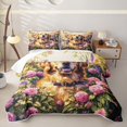 thumbnail image 2 of Manfei Floral Dog Twin Quilt Set, Garden Bloom Twin Coverlet Set, Orange Green, 2-Piece, 1 Bedspread and 1 Pillowcase, 2 of 7