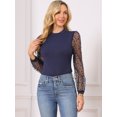 thumbnail image 3 of DARING DIVA Polka Dot Long Mesh Sheer Sleeve Slim Fit Bodysuits S Dark Blue, 3 of 6