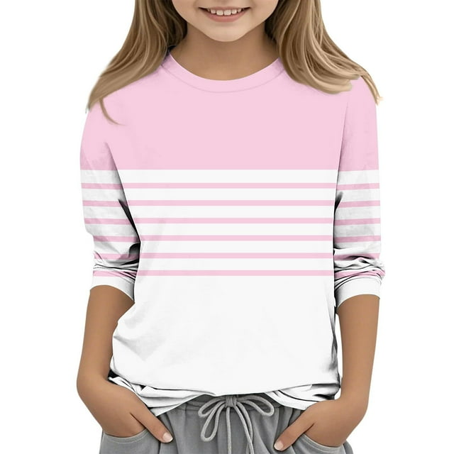 YUNAFFT T-Shirt Décontracté à Rayures pour Filles et Garçons, Manches 3/4, Col Ras du Cou, Tissu Extensible Type Coton, 3-14 Ans