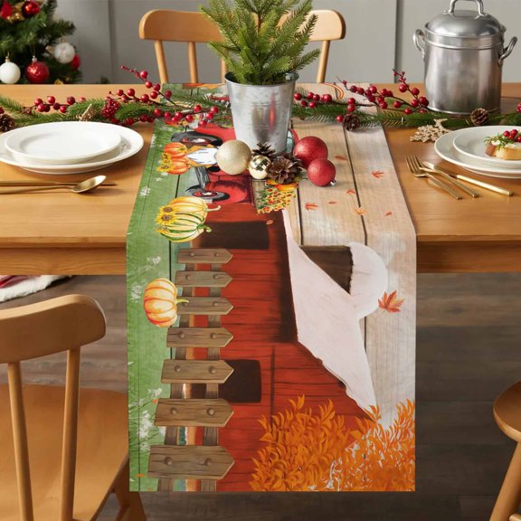 Table Runner 70 Inches Long - Fall Pumpkin Thanksgiving Maple Leaf Decorative Table Scarf, Gnome Retro Red Truck Dining Table Runners for Wedding Party Kitchen Dining Tables