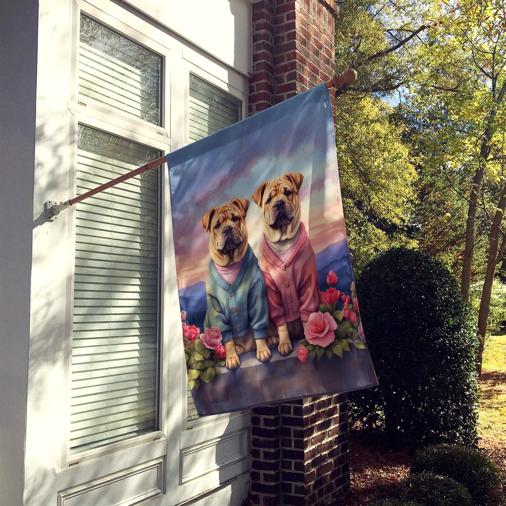 Shar Pei Two Hearts House Flag 28 in x 40 in