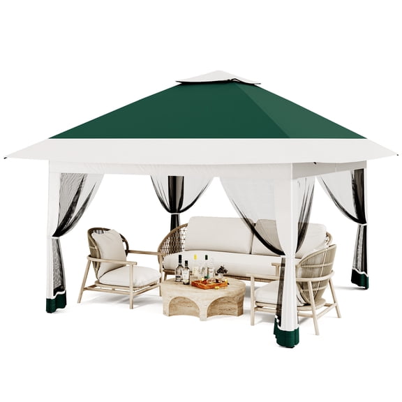 12x12 FT Instant Pop-Up Canopy Tent - One-Step Setup, Waterproof, UV Protection, Mosquito Net Walls - Patio Gazebo, Outdoor Party Tent, Camping Shelter with Storage Bag & Accessories, green