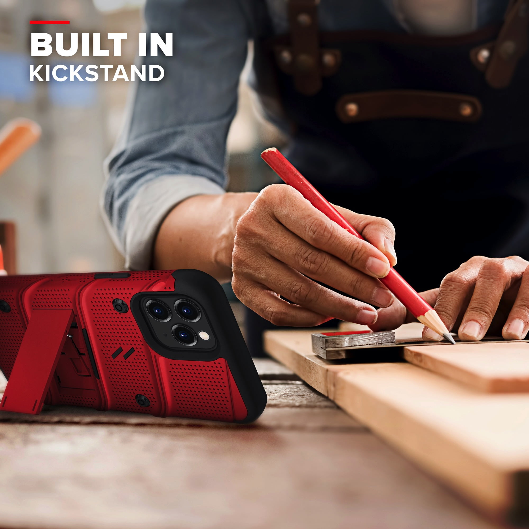 ZIZO BOLT Series for iPhone 12 / iPhone 12 Pro Case with Screen Protector Kickstand Holster Lanyard - Red & Black
