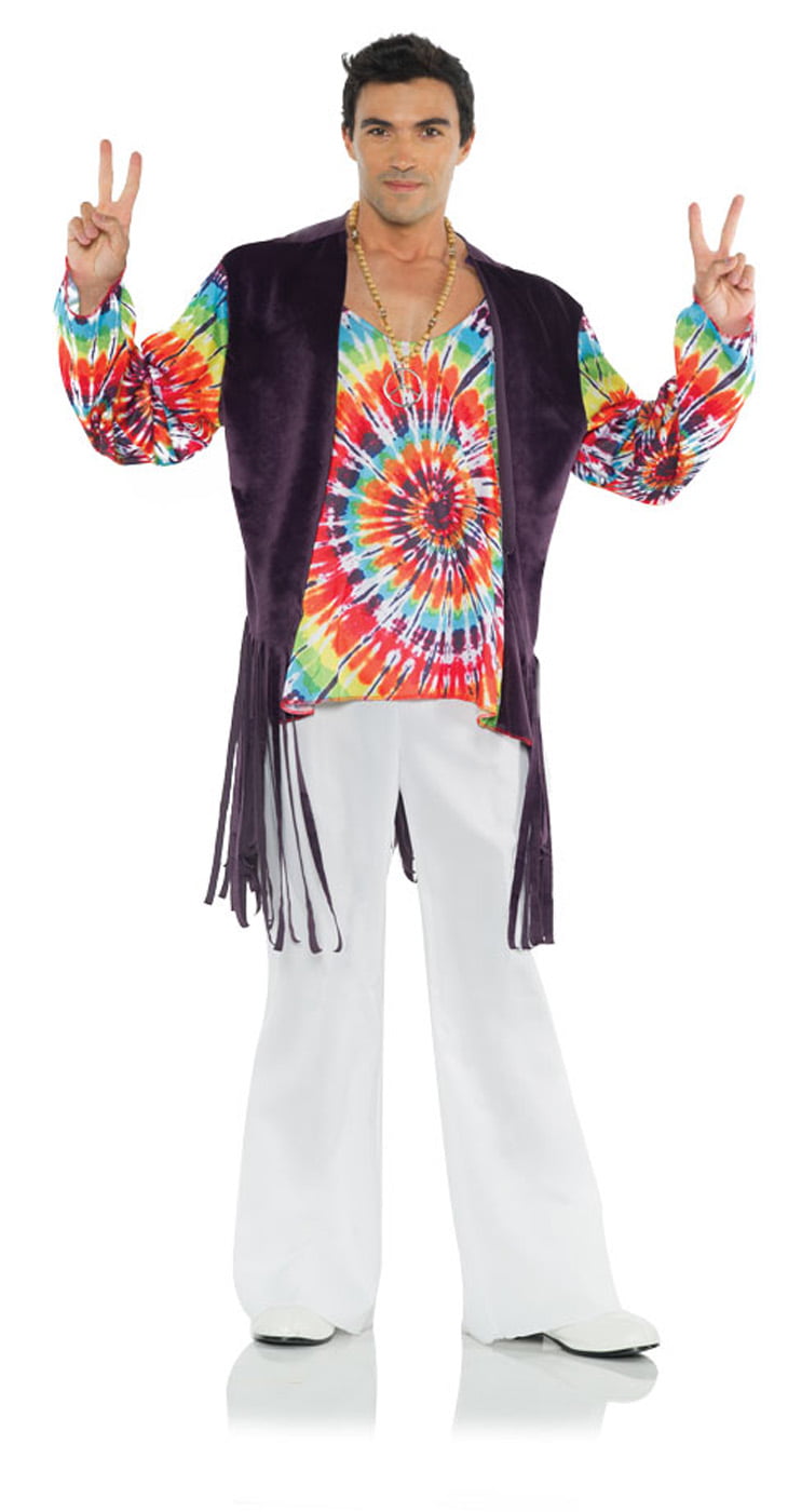 Ladies Tie Dye Jumpsuit Groovy Hippie 1960s Fancy Dress Costume 