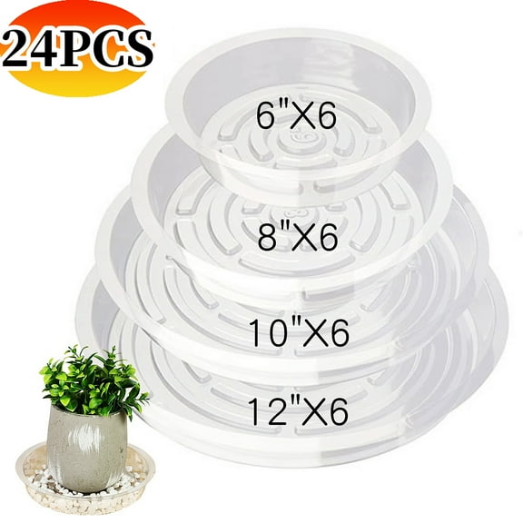Uptyia 6” x 12” Round Clear Plastic Plant Saucer with Root Rot Prevention (24 Count)