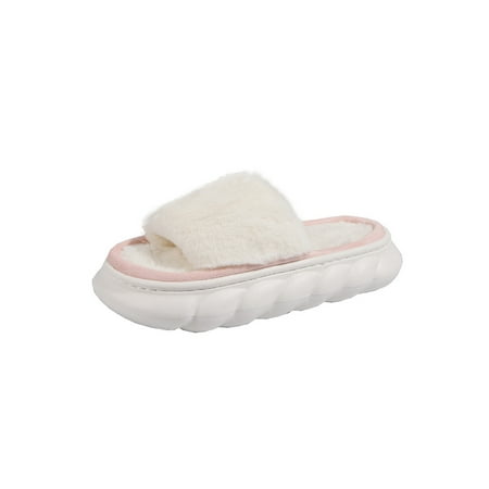 

Lacyhop Ladies House Cozy Fuzzy Slippers Breathable Open Toe Comfort Criss Cross Fluffy Pink Wide Strap 8.5-9