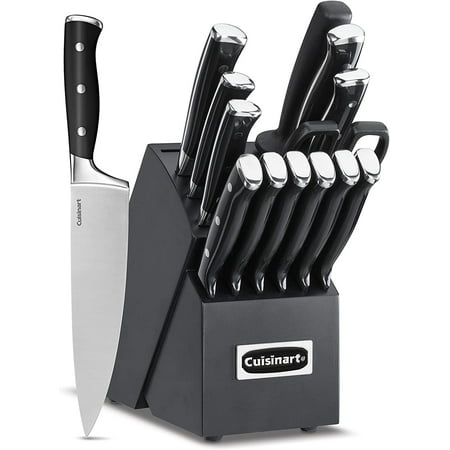 Cuisinart 15-Piece Knife Set with Block High Carbon Stainless Steel Forged Triple Rivet Black/Black C77BTR-15PBK