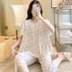 thumbnail image 1 of Pijama de seda de algodón de manga corta de verano para mujer, estilo occidental, fino, con aire acondicionado, ropa de casa, traje de seda de algodón para estudiantes dulces para niñas, 1 of 6