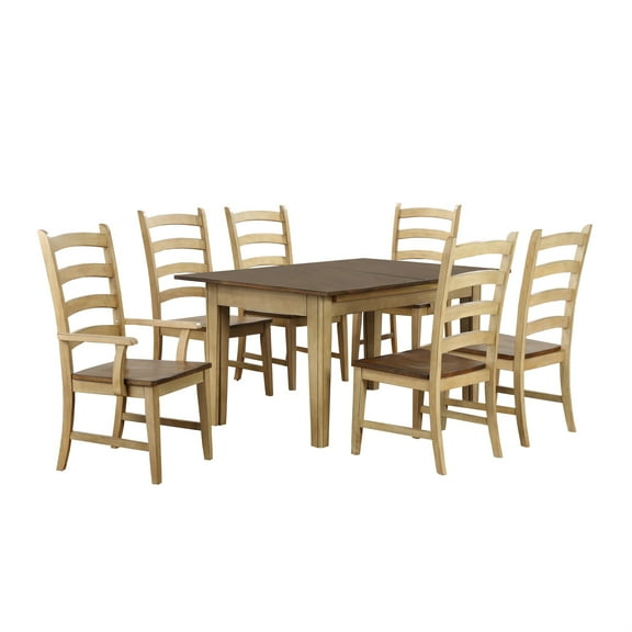 Brook 7PC Farmhouse 62-134" Long Expanding Dining Table Set 2-Tone Brown Wood