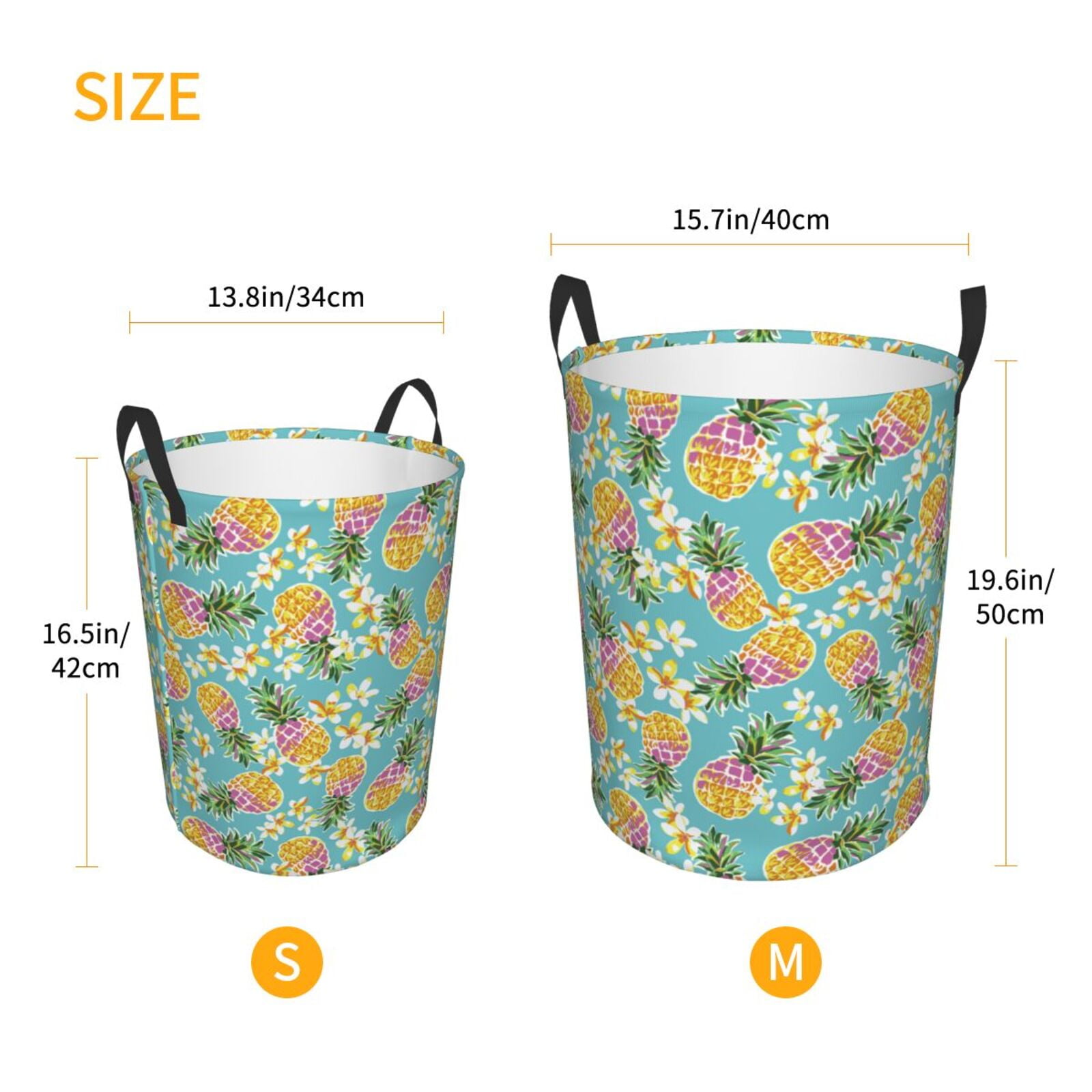 Large Laundry Basket with Handles - Cute Purple Pineapple Flower Kids Baby Dirty Clothes Laundry Hamper for Bedroom Aesthetic