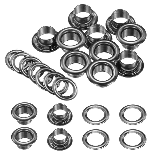 Kit de ojales de latón Uxcell de 10 conjuntos de 6 mm 1/4 pulgadas con arandelas para cortinas de tela, lonas, cinturones de cuero, zapatos, bolsas DIY, negro