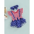 thumbnail image 2 of Hirigin 4th of July Baby Girl Outfits 3 6 9 12 18 Months Stripe Star Print Ruffle Romper Headbands Set Infant Fourth of July Clothes, 2 of 7