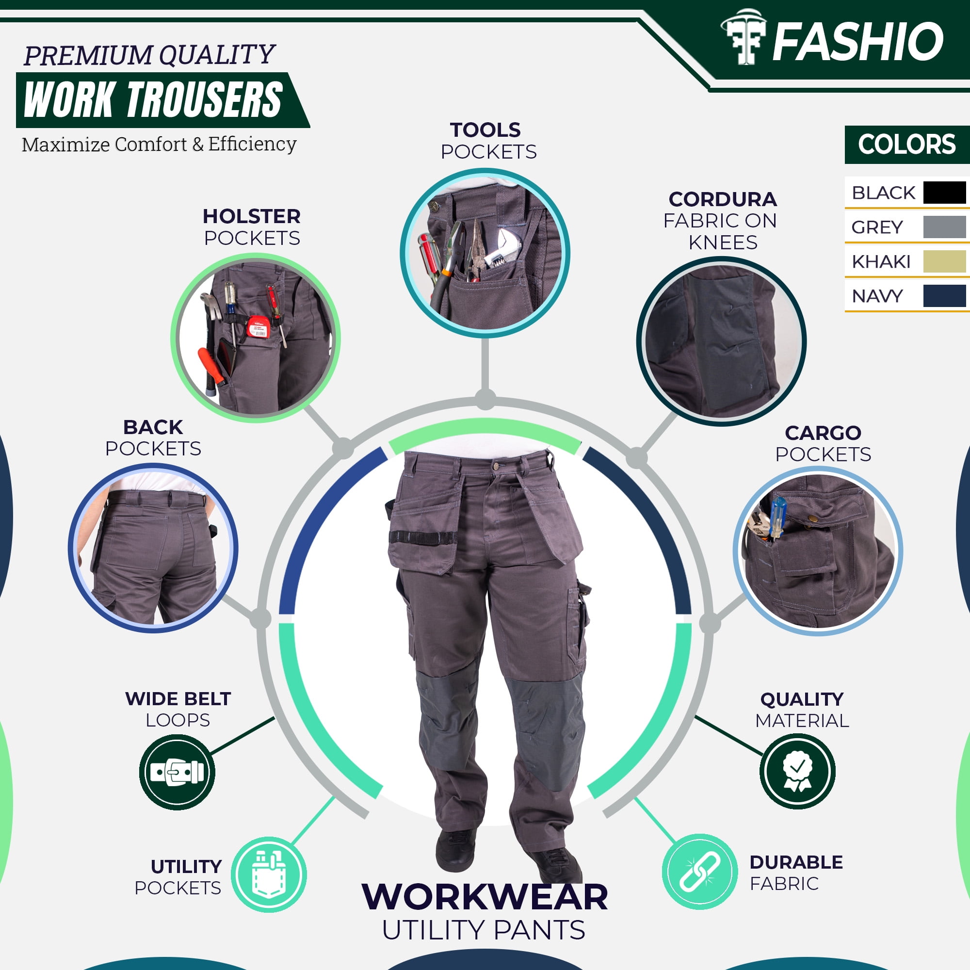 Skylinewears Men's Utility Work Pants, W36-L30, Heavy Duty