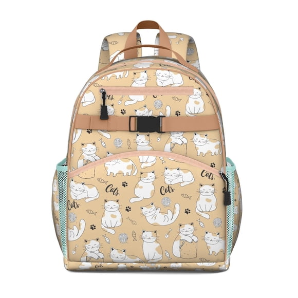Sac à Dos Étudiant Imprimé Chat Vintage Artistique avec Illustration de Chat Mignon, Motif Chats & Cœurs, et Esthétique Boho Chat