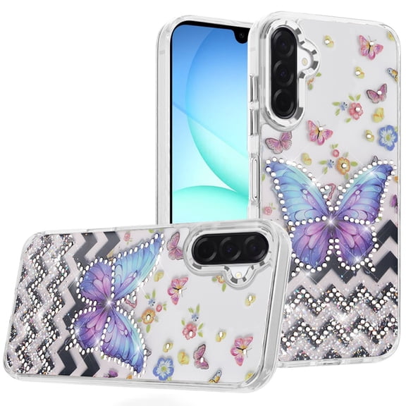 For Samsung A17 5G Resin Epoxy Design Diamond Metal Edged Hybrid Case - A
