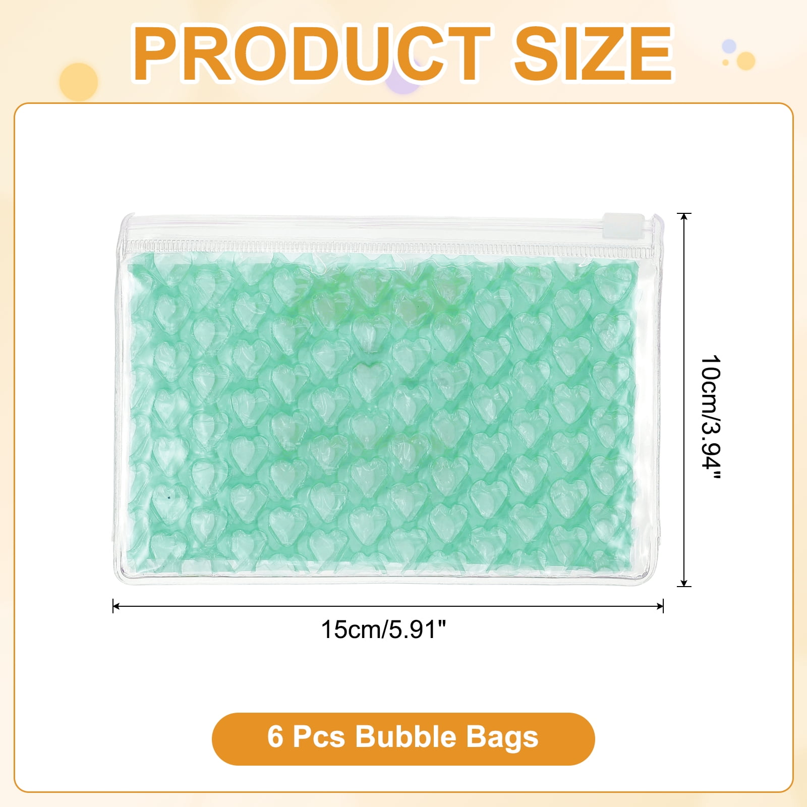 Uxcell Clear Bubble Bags, (9 x 6 Inch, Green) (6 Pcs), Lightweight Economic Heart Bubble Wrapping Pouches Zipper Packing Cushioning Bag, Suit for - Mailing Shipping/Packaging/Storage