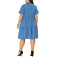 thumbnail image 3 of Agnes Orinda Women's Plus Size Chambray Dress Short Sleeves Button Down Flowy Tiered Shirt Dresses 1X Denim Blue, 3 of 7
