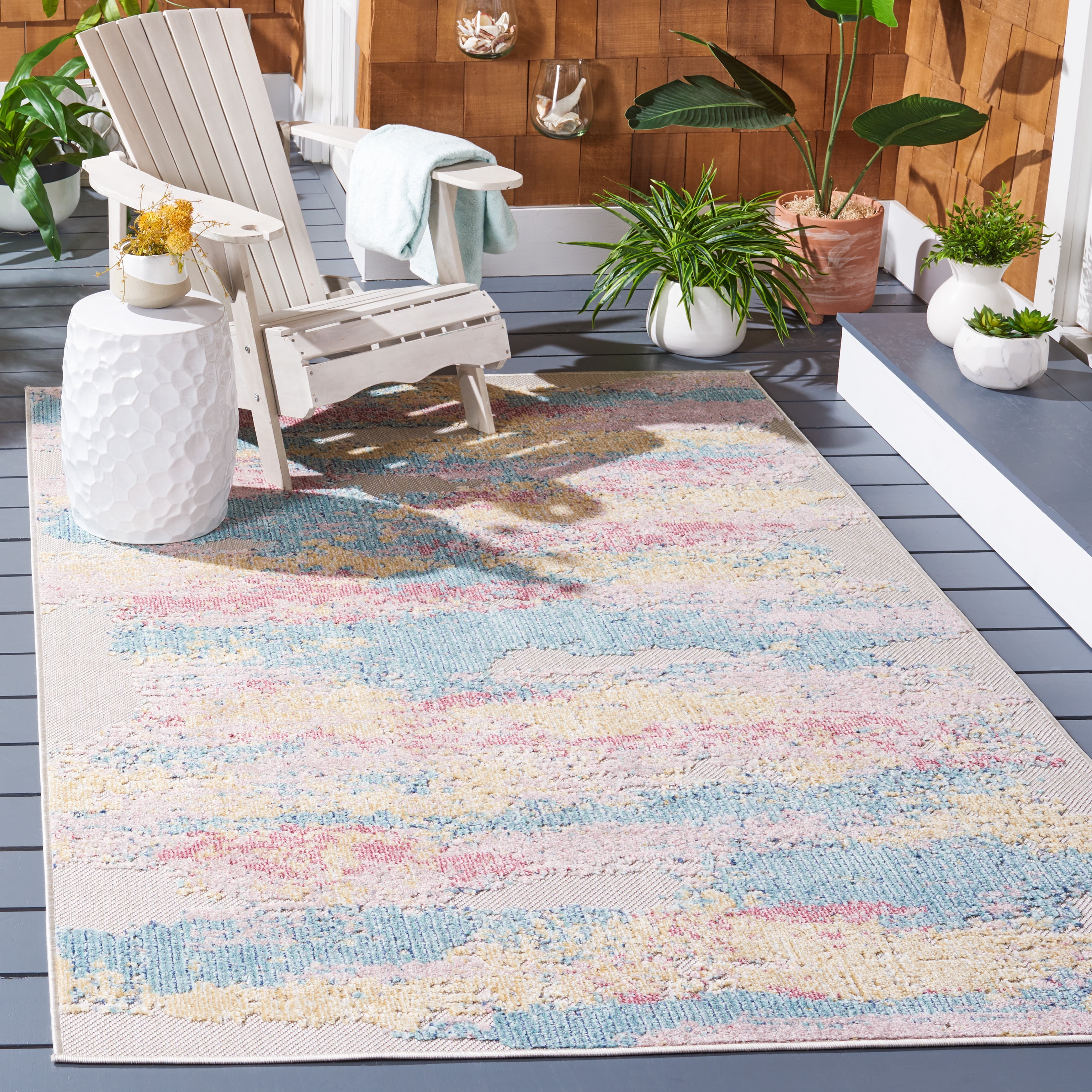 SAFAVIEH Cabana Corie Abstract Indoor/Outdoor Area Rug, Aqua/Pink, 9' x 12'