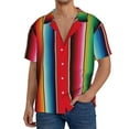 thumbnail image 3 of Xecao offers the Mexican Serape Blanket Stripes for Men's Casual Short-sleeved Shirt, a button-up collared shirt with a pocket, perfect for beach vacations and yacht travel in the XX-Large size., 3 of 7
