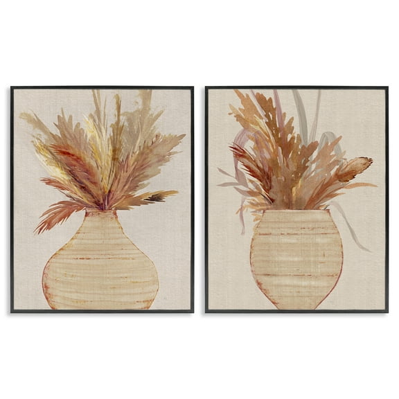 Stupell Industries Potted Feather Pampas Plants & Flowers Painting Black Framed Art Print Wall Art, 24 x 30, Set of 2