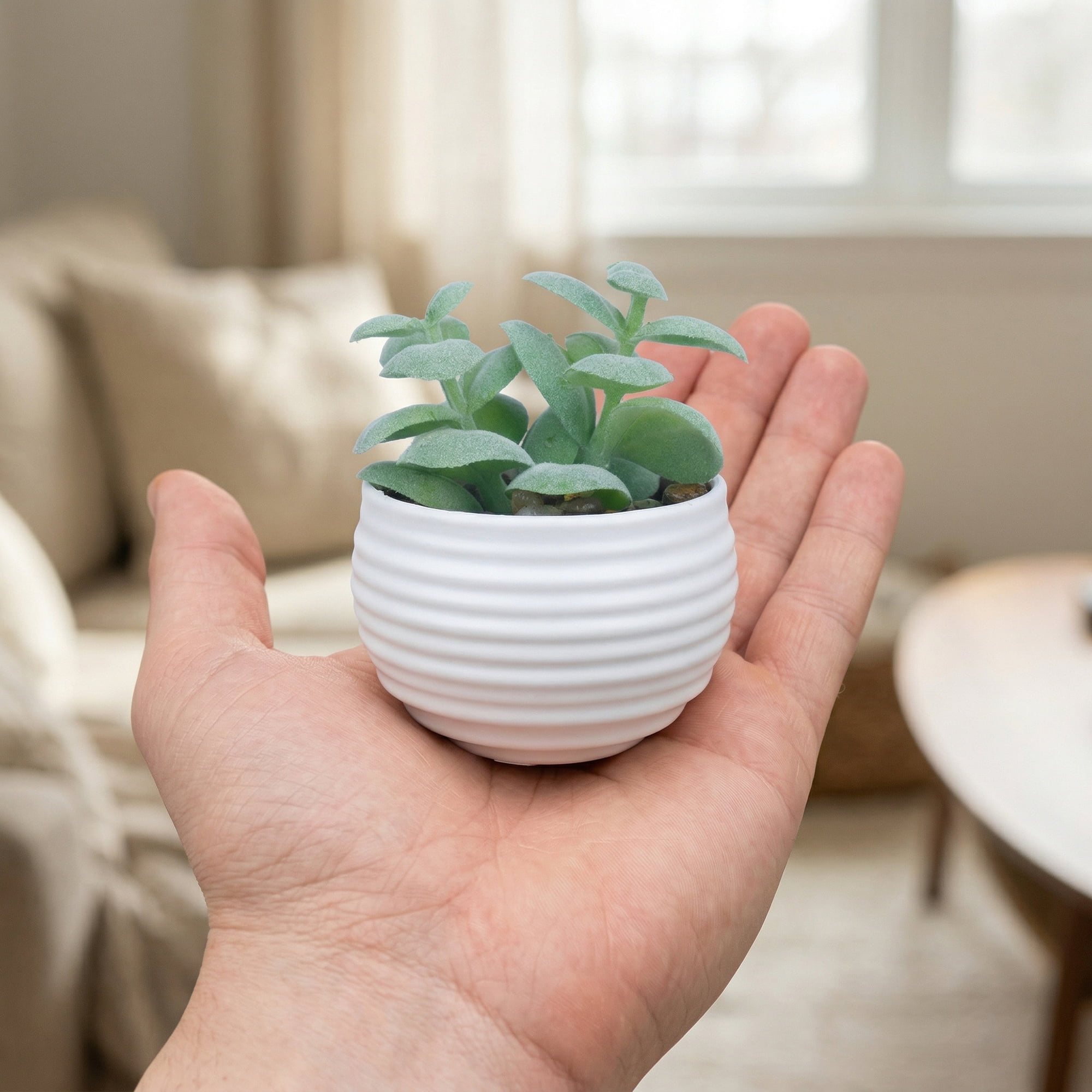 Unique Bargains Artificial Succulents Pots Faux Plants 3.14" Jade Leaf Bright Green