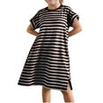 thumbnail image 5 of Bovxnpu Summer Girls Dresses, Girls Cotton Casual T Shirt Dress Loungewear, Summer Casual Cute Striped Round Neck Short Sleeved Dress 9 Years, 5 of 6