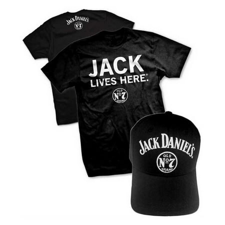 Jack Daniels Men's Jack Lives Here S/S T-Shirt & Old No. 7 Cap (Best Thing To Mix With Jack Daniels Honey)